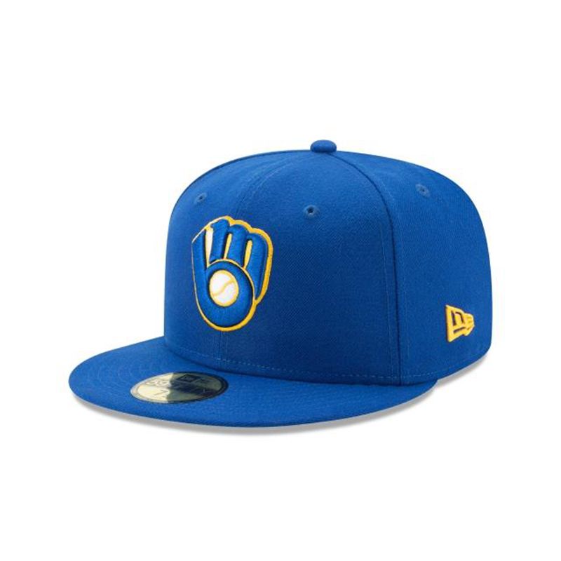 MLB Milwaukee Brewers Authentic Collection 59Fifty Fitted (ZYX9894) - Blue New Era Caps